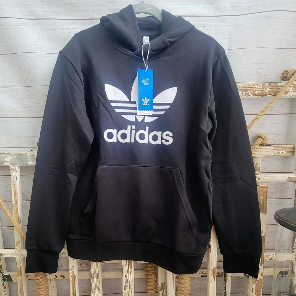 Adidas Youth TREFOIL Black and White Hoodie-Size Large